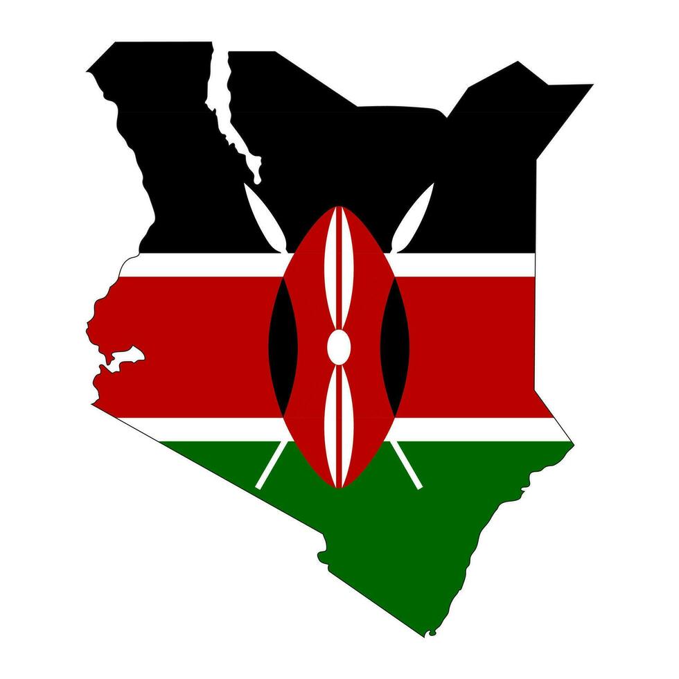 Kenya carte silhouette avec drapeau isolé sur blanc Contexte vecteur