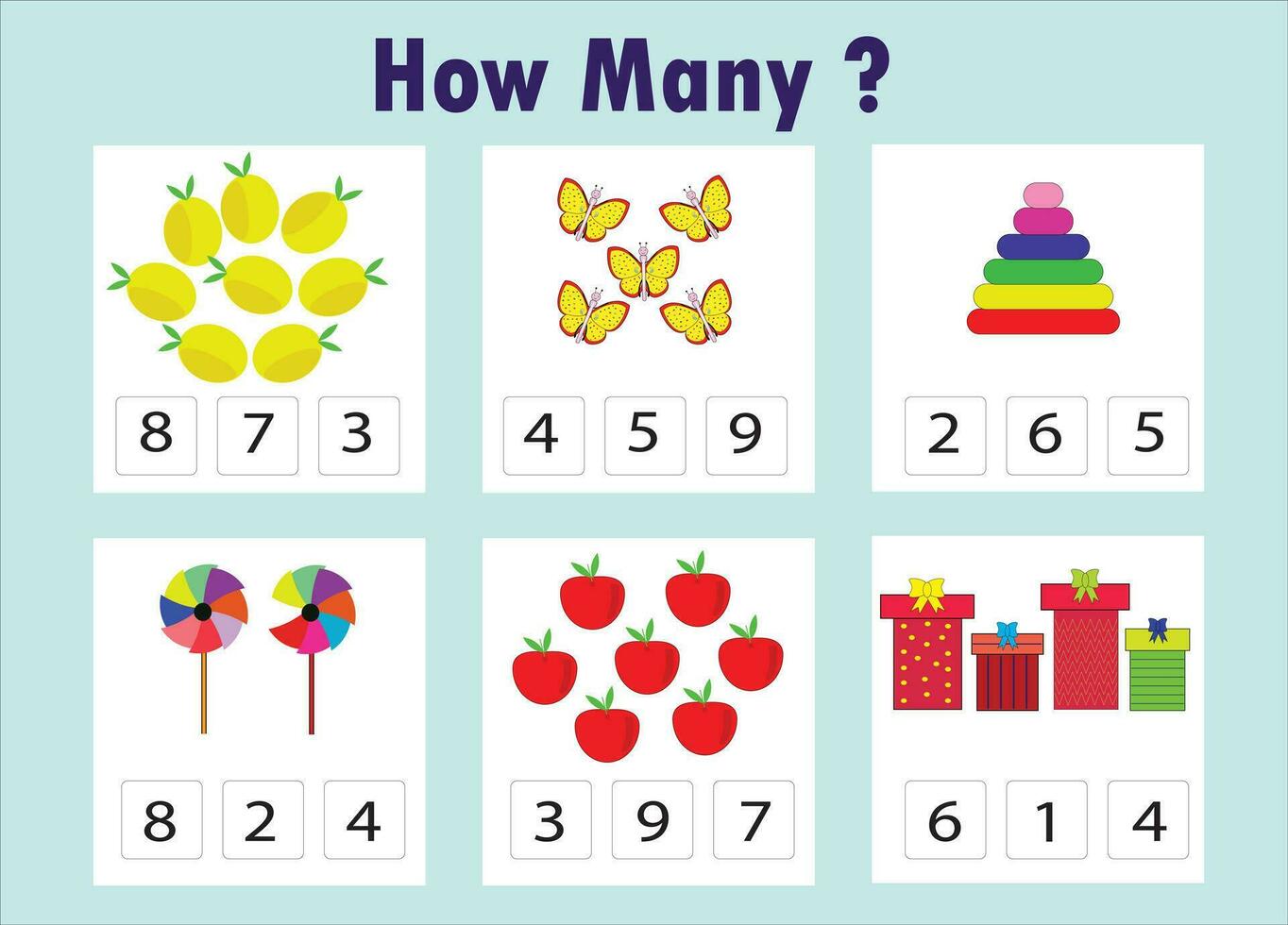 imprimable Comment beaucoup objets tâche. apprentissage mathématiques, Nombres, une addition thème compte éducatif les enfants Jeu vecteur