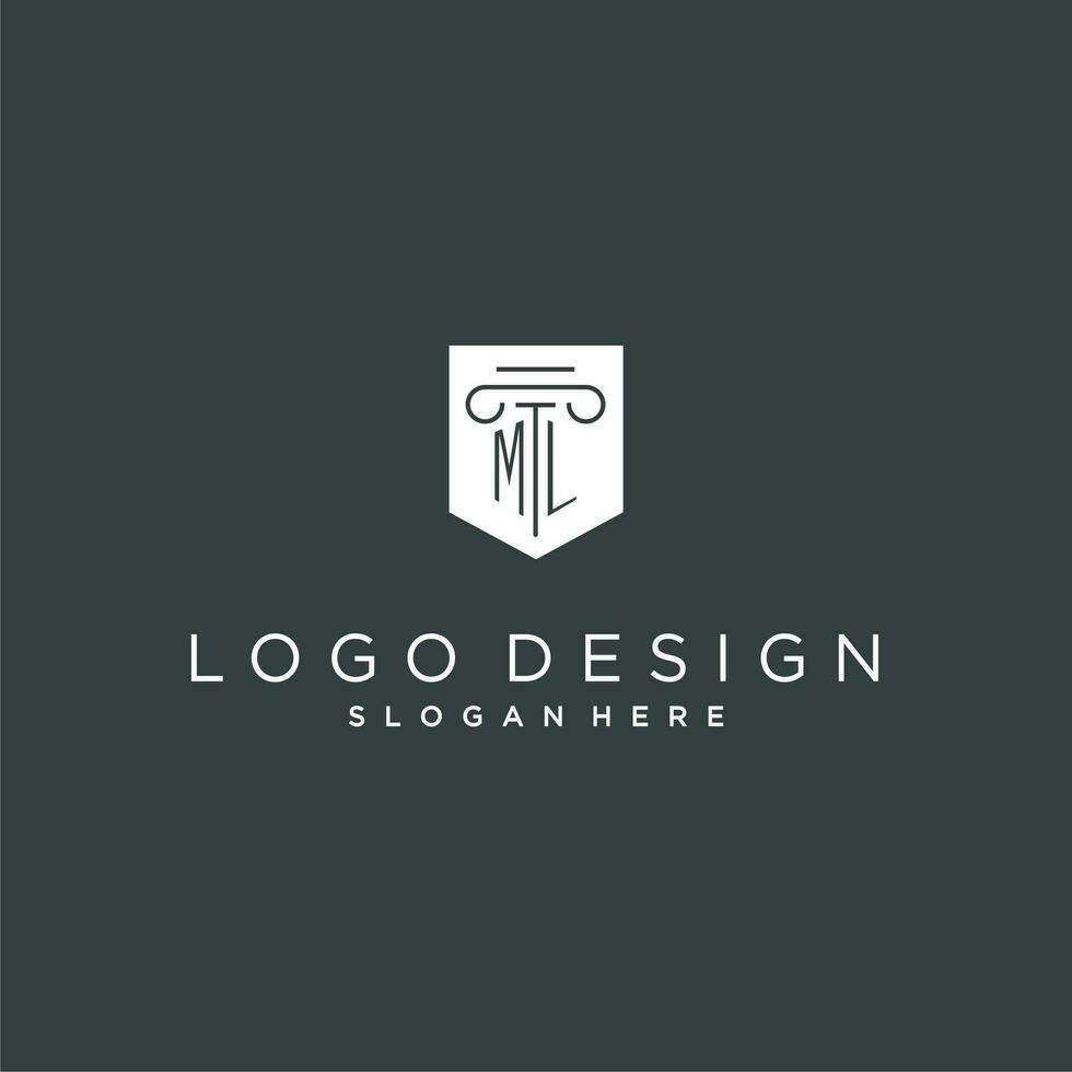 ml monogramme avec pilier et bouclier logo conception, luxe et élégant logo pour légal raffermir vecteur