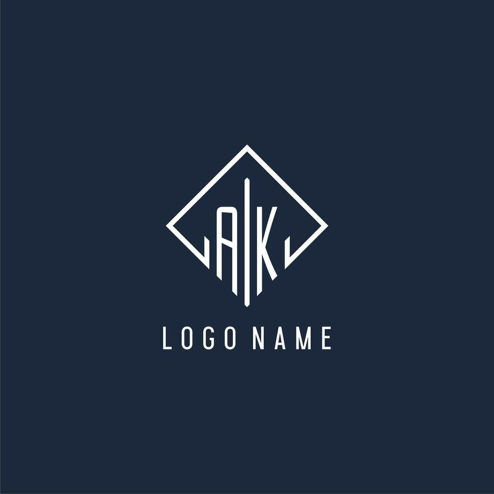 ak initiale logo avec luxe rectangle style conception vecteur