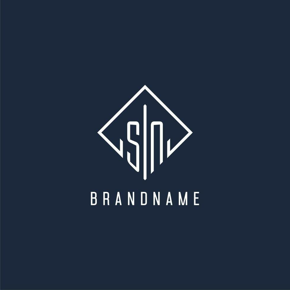 sn initiale logo avec luxe rectangle style conception vecteur