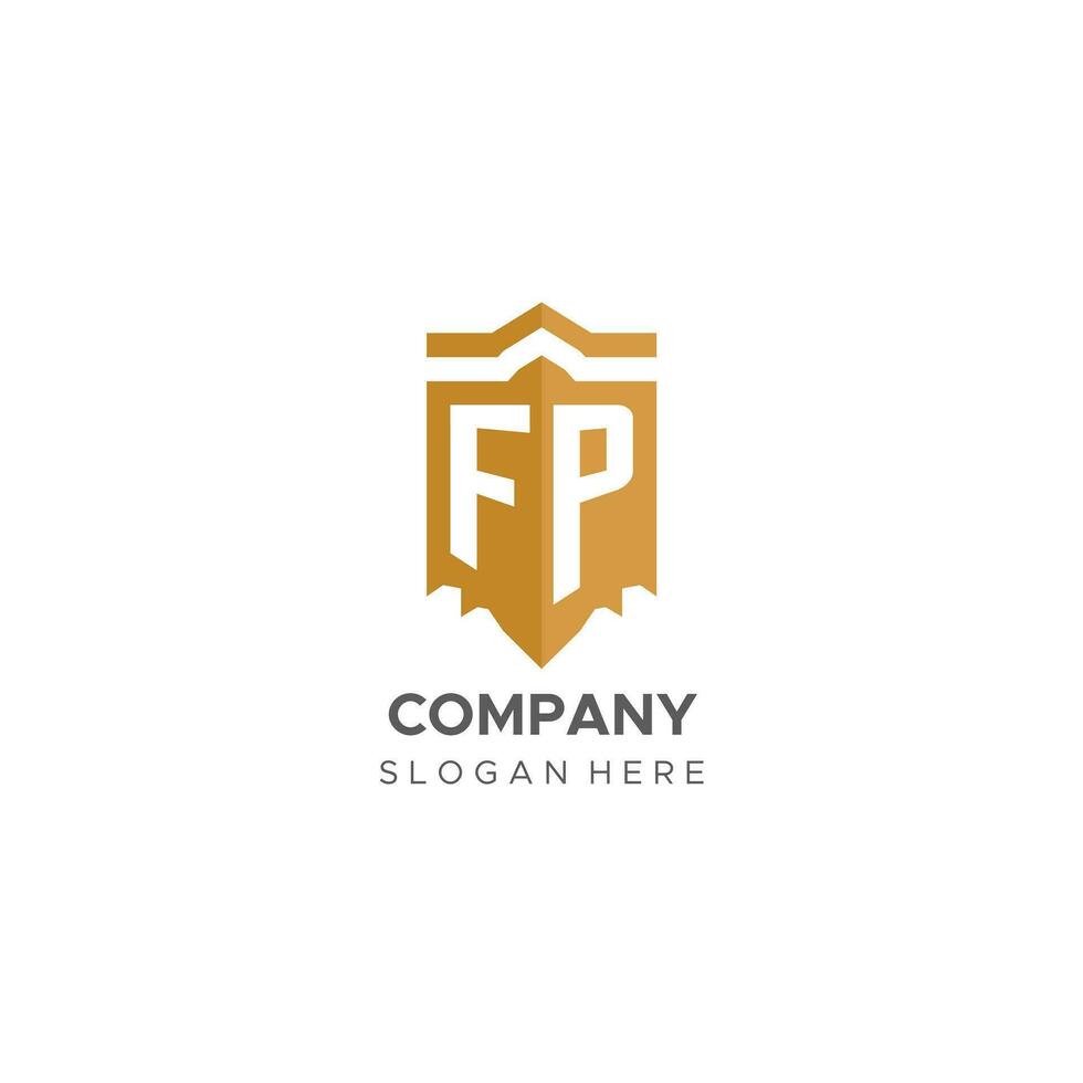 monogramme fp logo avec bouclier géométrique forme, élégant luxe initiale logo conception vecteur