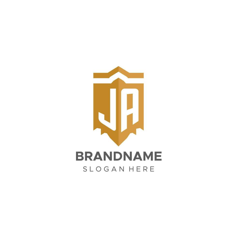 monogramme ja logo avec bouclier géométrique forme, élégant luxe initiale logo conception vecteur