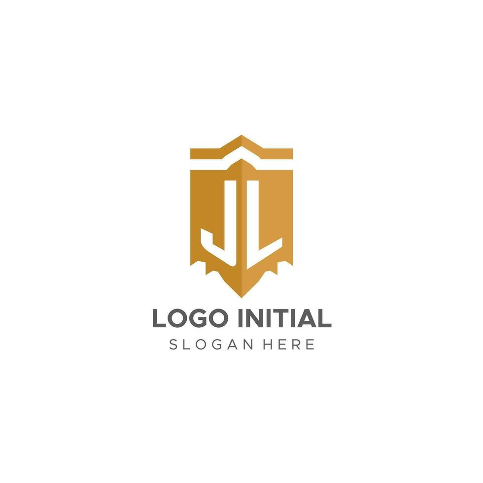 monogramme jl logo avec bouclier géométrique forme, élégant luxe initiale logo conception vecteur