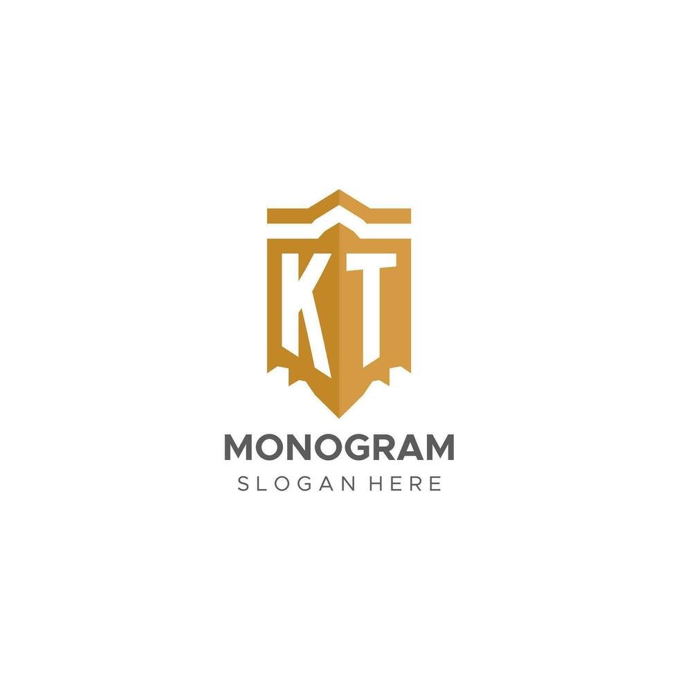 monogramme kt logo avec bouclier géométrique forme, élégant luxe initiale logo conception vecteur