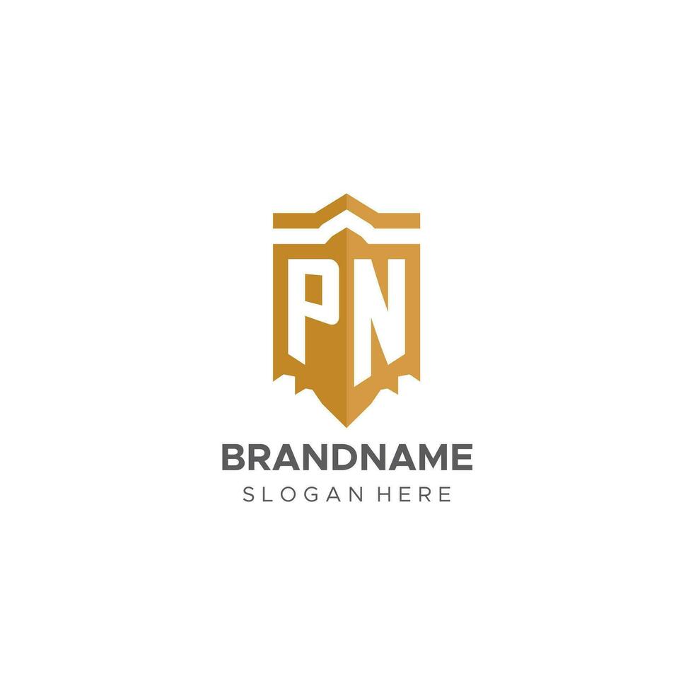 monogramme pn logo avec bouclier géométrique forme, élégant luxe initiale logo conception vecteur