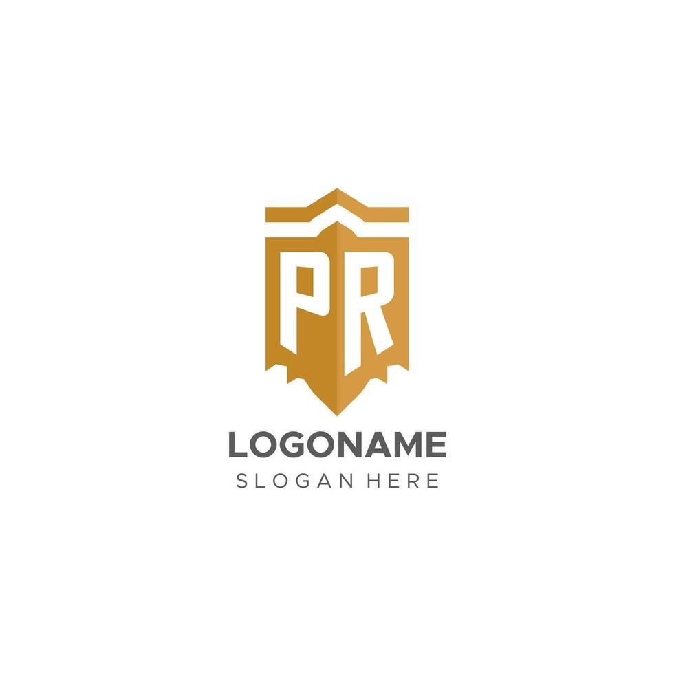 monogramme pr logo avec bouclier géométrique forme, élégant luxe initiale logo conception vecteur