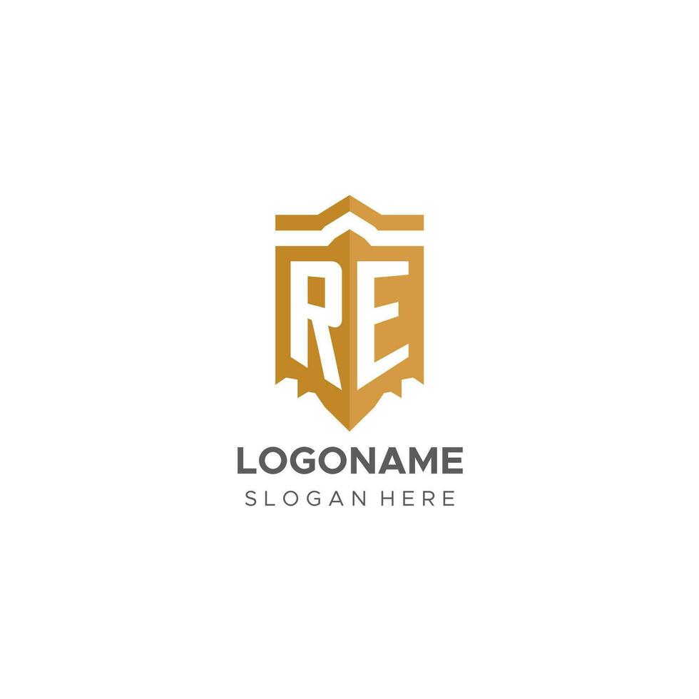 monogramme ré logo avec bouclier géométrique forme, élégant luxe initiale logo conception vecteur