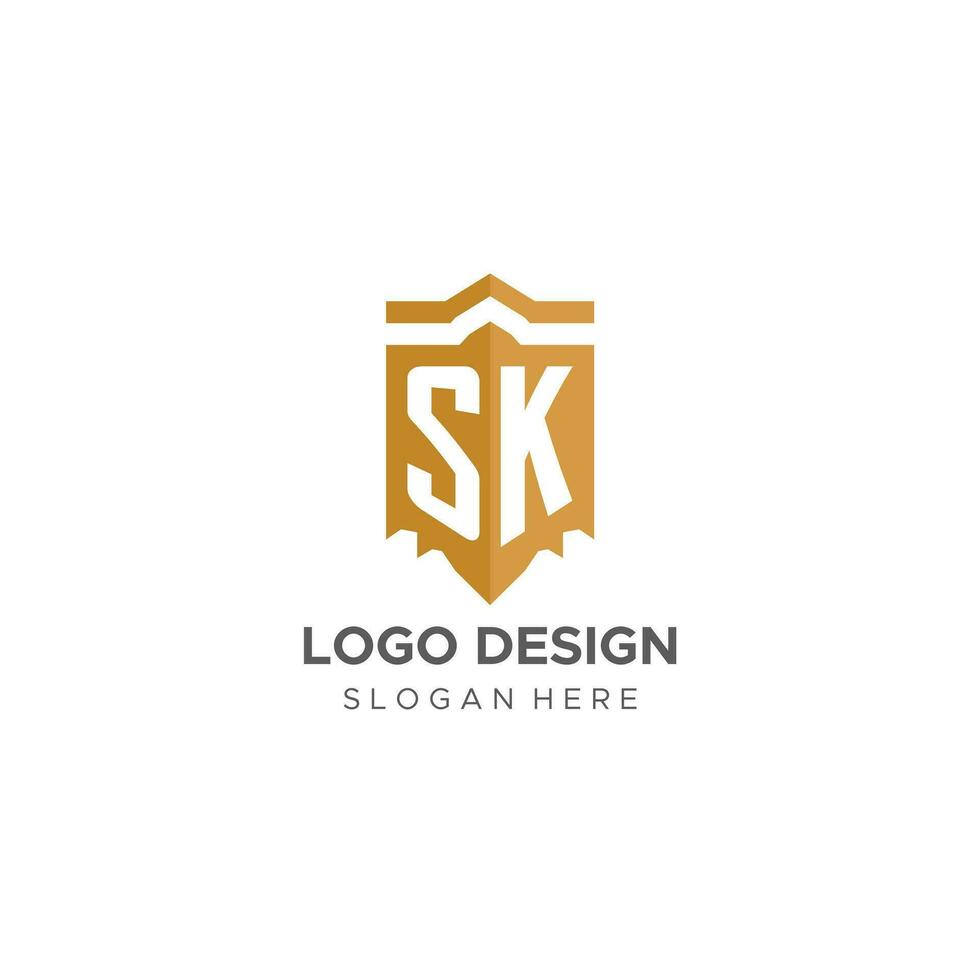 monogramme sk logo avec bouclier géométrique forme, élégant luxe initiale logo conception vecteur