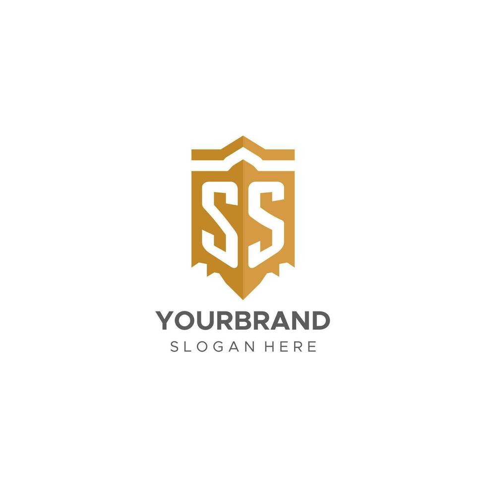 monogramme ss logo avec bouclier géométrique forme, élégant luxe initiale logo conception vecteur