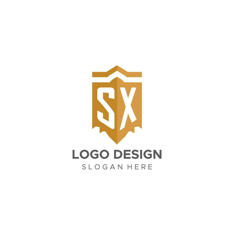 monogramme sx logo avec bouclier géométrique forme, élégant luxe initiale logo conception vecteur