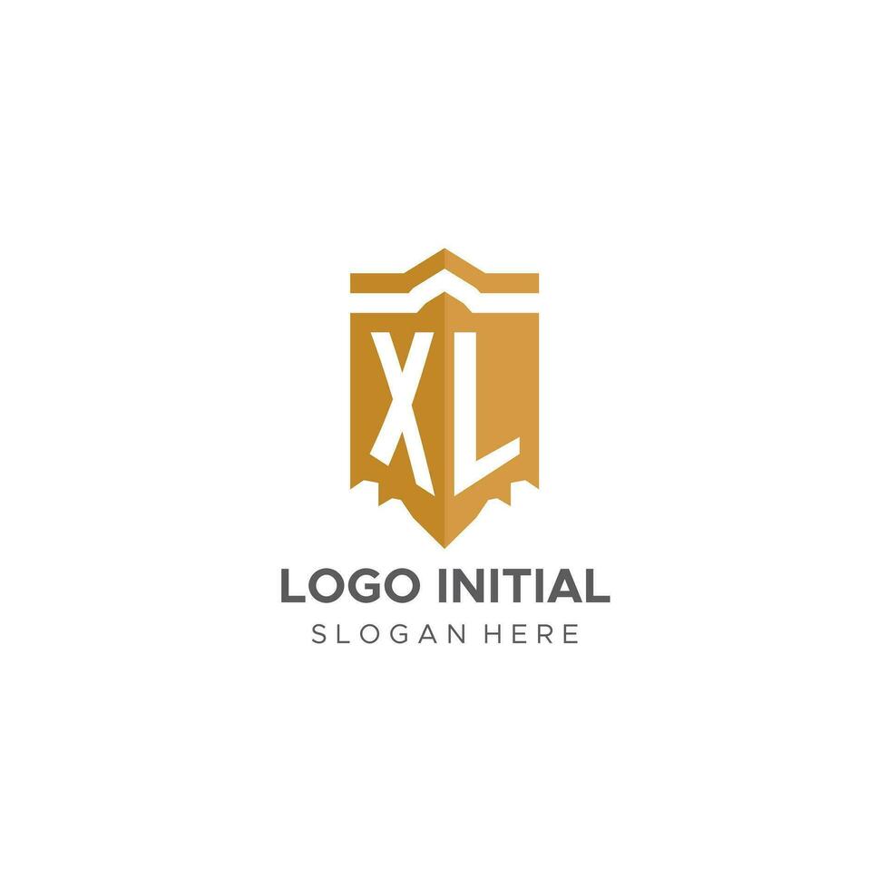 monogramme xl logo avec bouclier géométrique forme, élégant luxe initiale logo conception vecteur