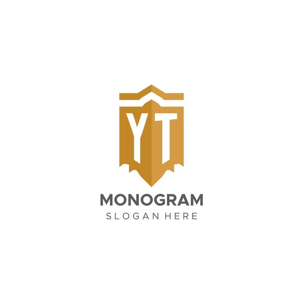 monogramme yt logo avec bouclier géométrique forme, élégant luxe initiale logo conception vecteur