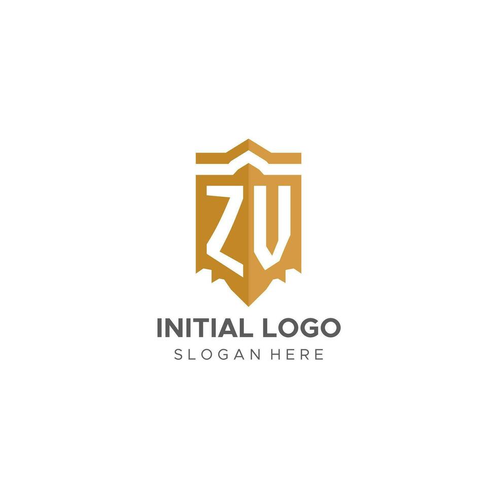 monogramme zv logo avec bouclier géométrique forme, élégant luxe initiale logo conception vecteur