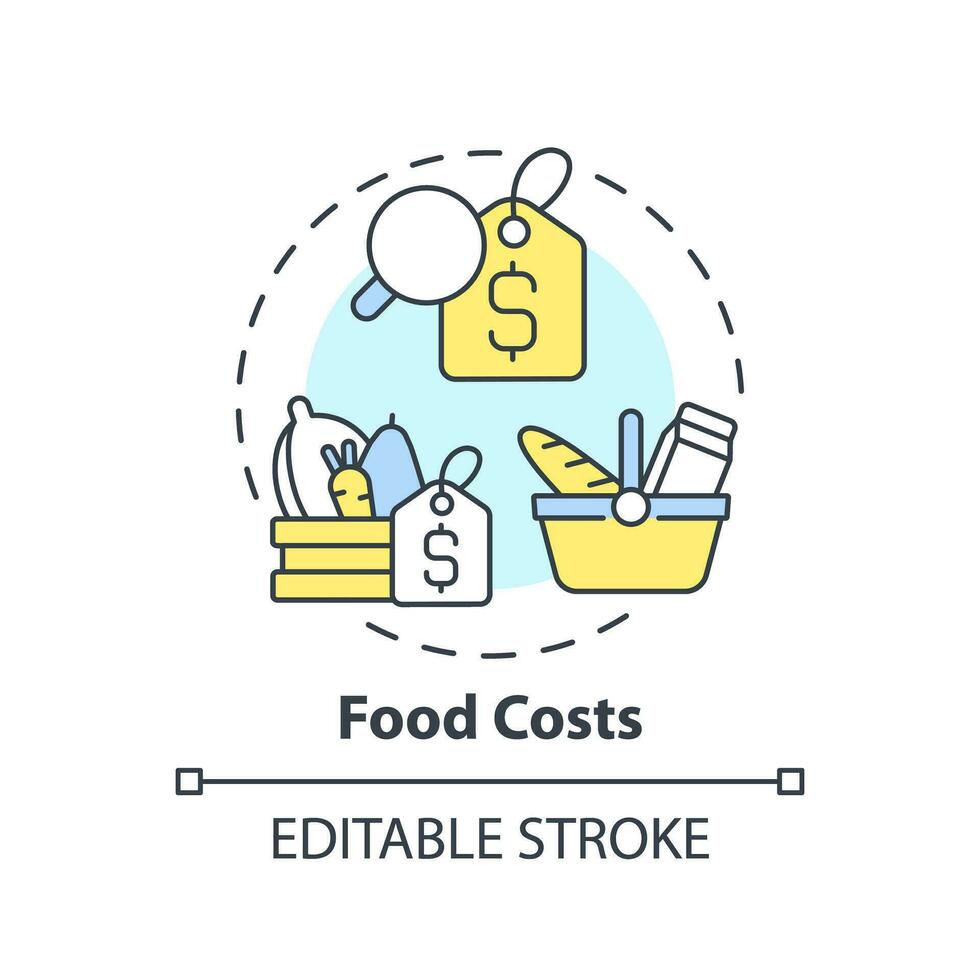 nourriture frais concept icône. épicerie produit abstrait. Ménage budget. de base besoin. argent frais. personnel finance. marchandise prix idée mince ligne illustration. isolé contour dessin. modifiable accident vasculaire cérébral vecteur