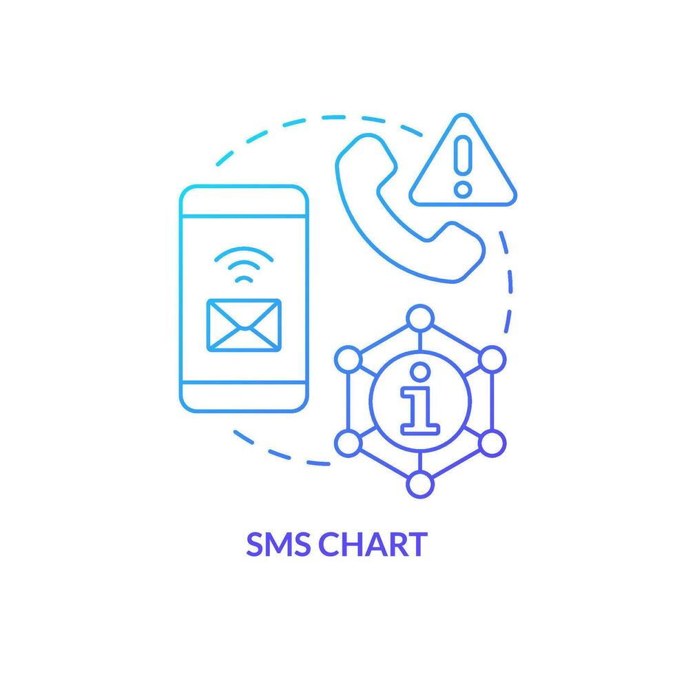 SMS graphique bleu pente concept icône. texte communication. urgence information canaliser. façon à rester accordé abstrait idée mince ligne illustration. isolé contour dessin vecteur