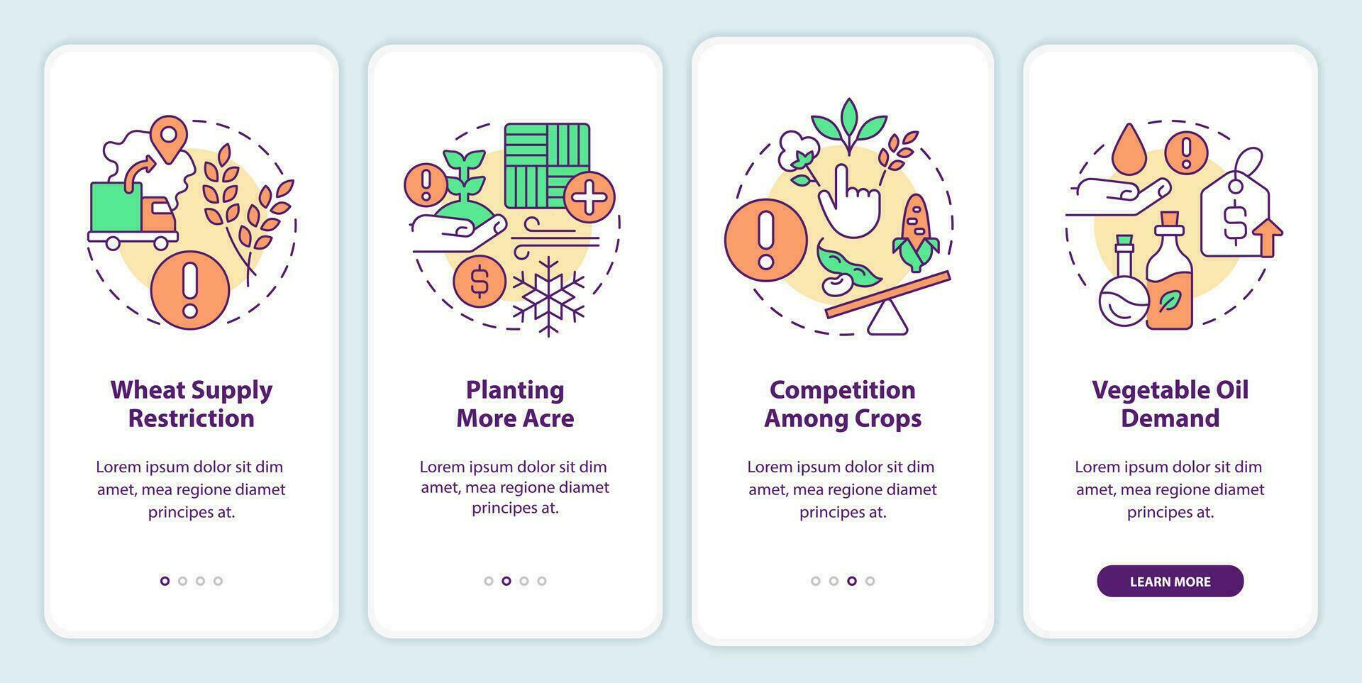 agriculture problèmes l'intégration mobile app filtrer. ferme défis procédure pas à pas 4 pas modifiable graphique instructions avec linéaire concepts. interface utilisateur, ux, gui modèle vecteur