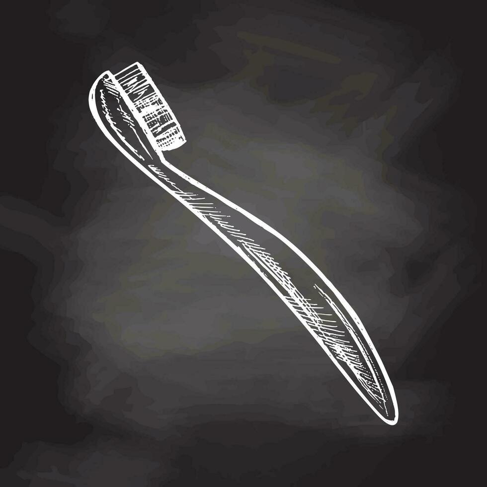 main tiré brosse à dents griffonnage esquisser isolé sur tableau noir Contexte. vecteur illustration. mal aux dents traitement.