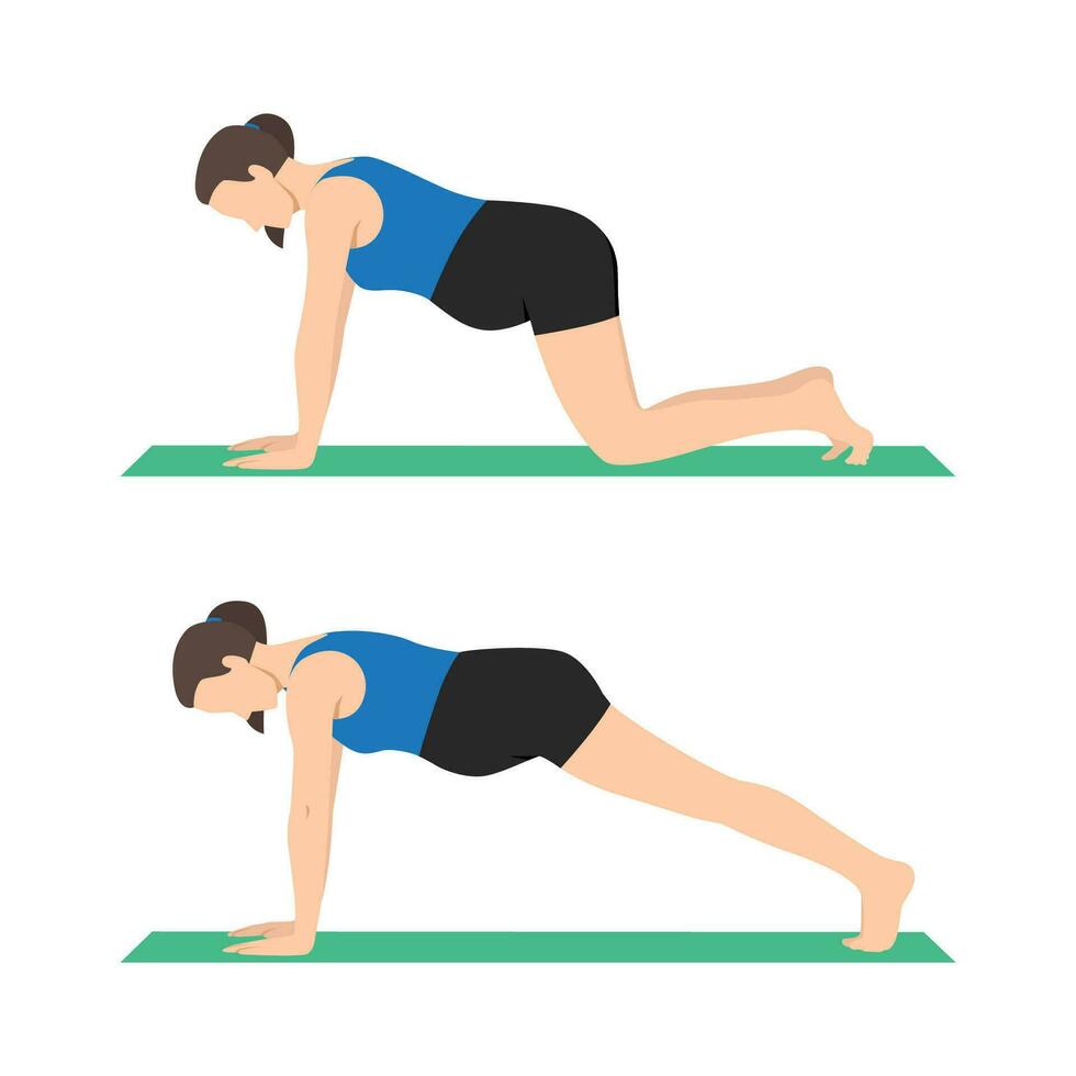 une Jeune Enceinte femme effectue une le genou coude planche pose. vecteur