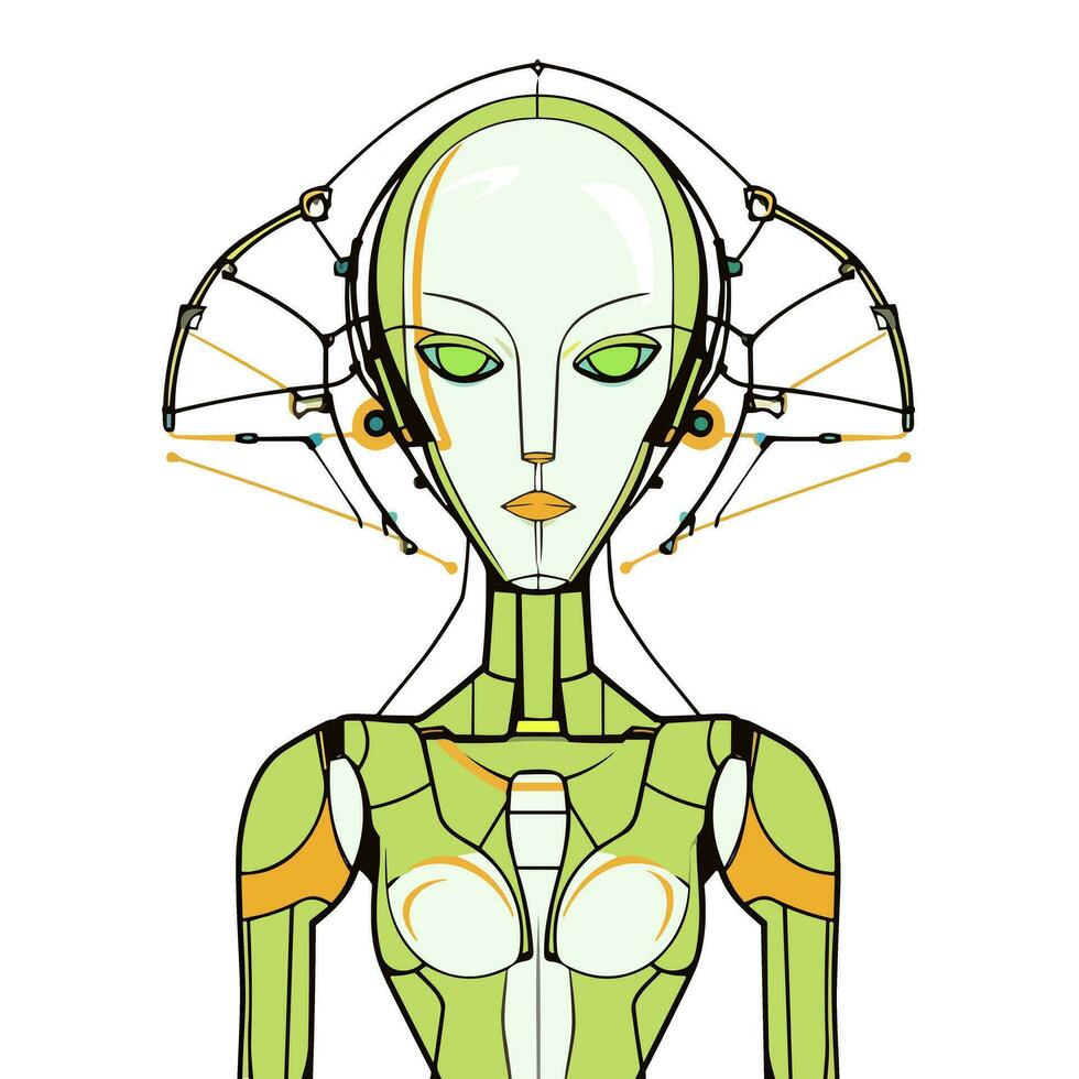 le visage de mal un image de une foncé et dangereux femelle extraterrestre scélérat vecteur