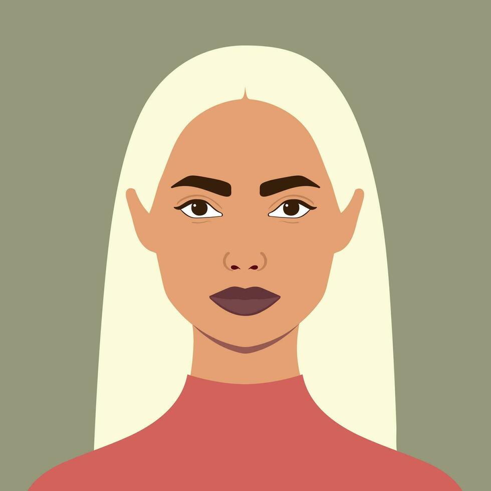 portrait de une magnifique hispanique femme avec une blond cheveux. plein visage portrait dans plat style vecteur