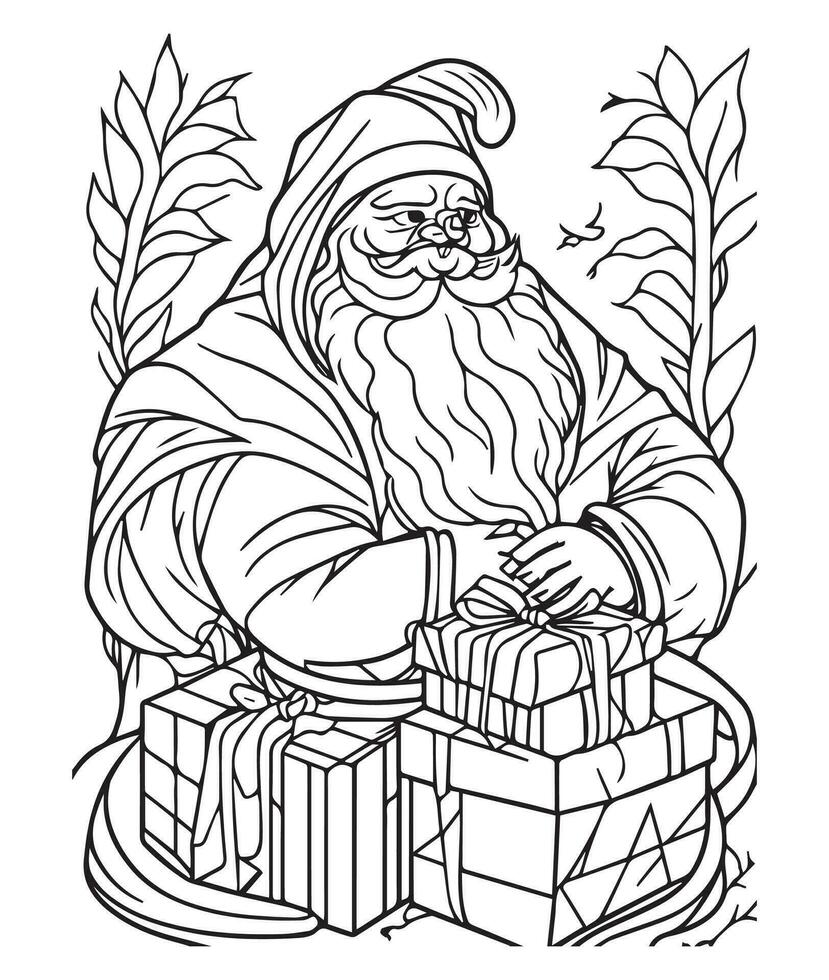 Père Noël claus coloration page. Noël coloration page. Père Noël clause contour agrafe art vecteur