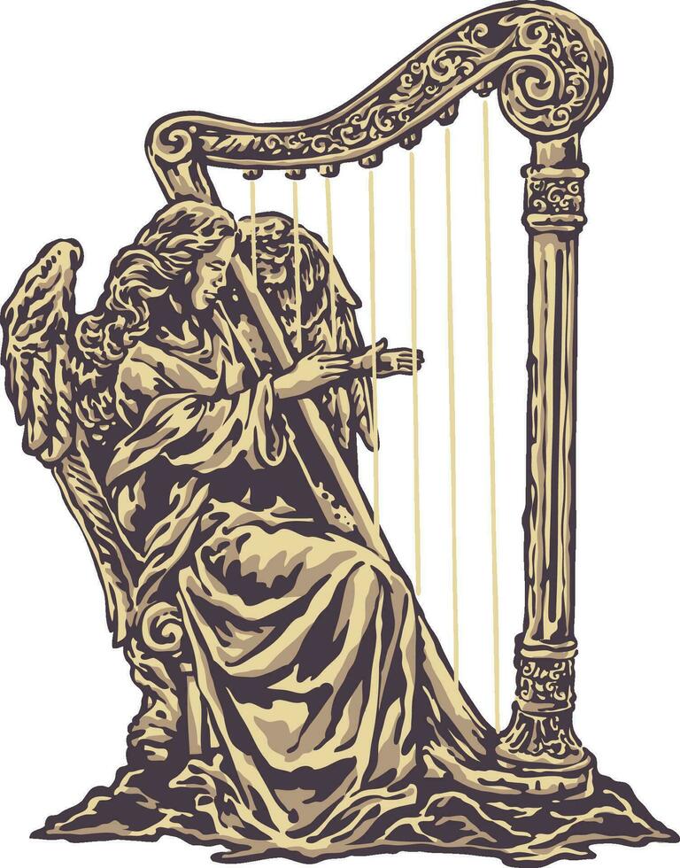 élégamment ange joué une harpe avec une ancien style illustration vecteur