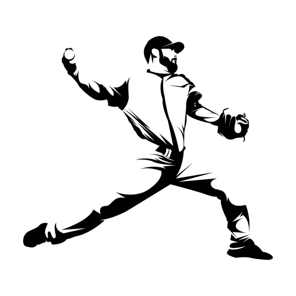 Masculin base-ball joueur silhouettes sur blanc Contexte isolé. silhouette de une Masculin base-ball joueur lancement le Balle vecteur illustration