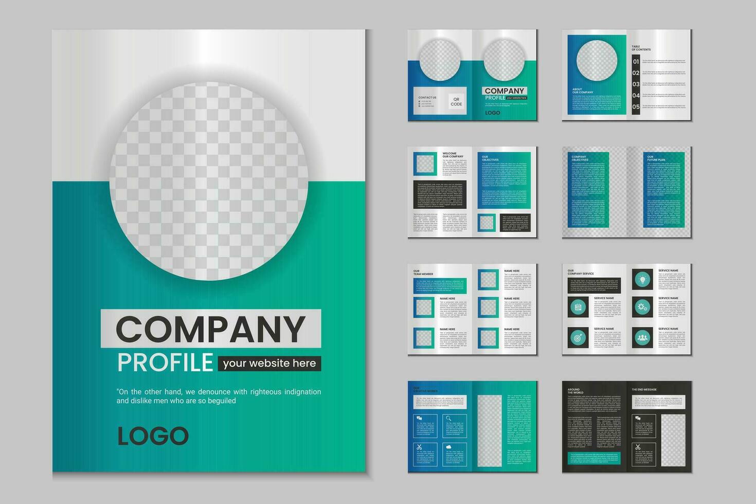 entreprise profil, plusieurs pages brochure modèle, comprendre couverture page, verticale a4 format présentation, atterrissage page, annuel rapport, brochure, magazine, catalogue, branché minimaliste coloré géométrique conception vecteur