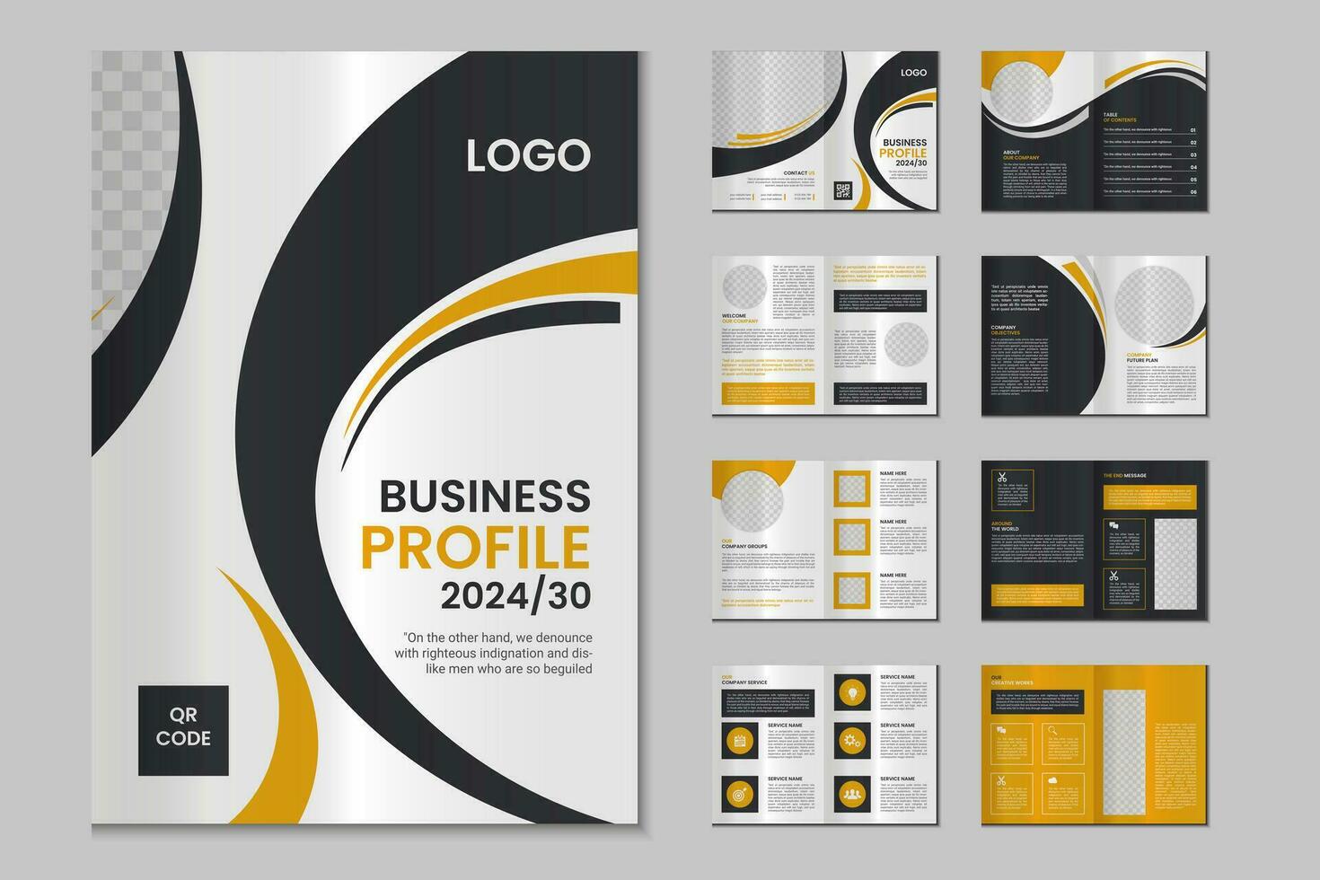 entreprise profil, plusieurs pages brochure modèle, comprendre couverture page, verticale a4 format présentation, atterrissage page, annuel rapport, brochure, magazine, catalogue, branché minimaliste coloré géométrique conception vecteur