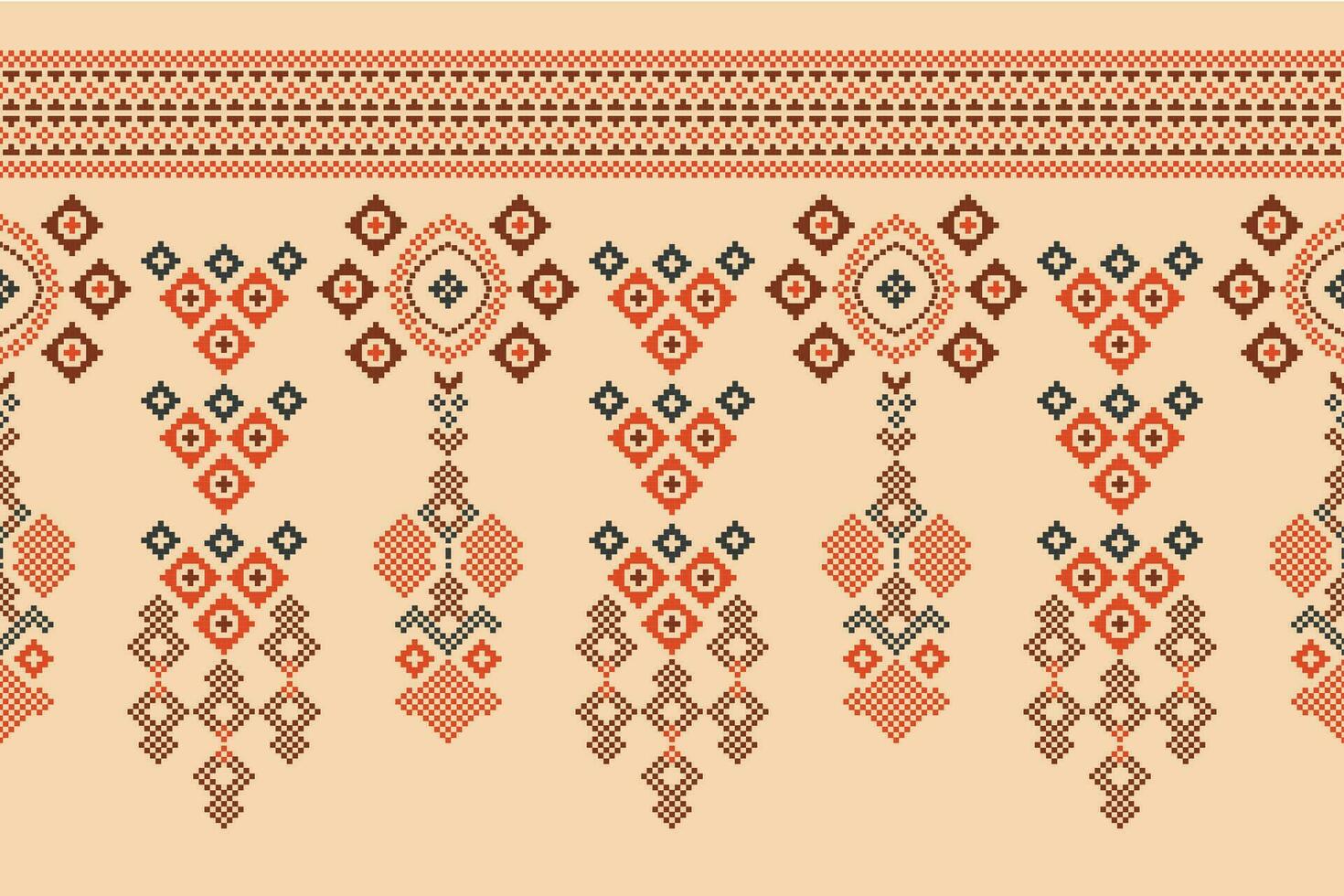 ethnique géométrique en tissu modèle traverser point.ikat broderie ethnique Oriental pixel modèle marron crème Contexte. abstrait, vecteur, illustration. texture, cadre, décoration, motifs, soie fond d'écran. vecteur