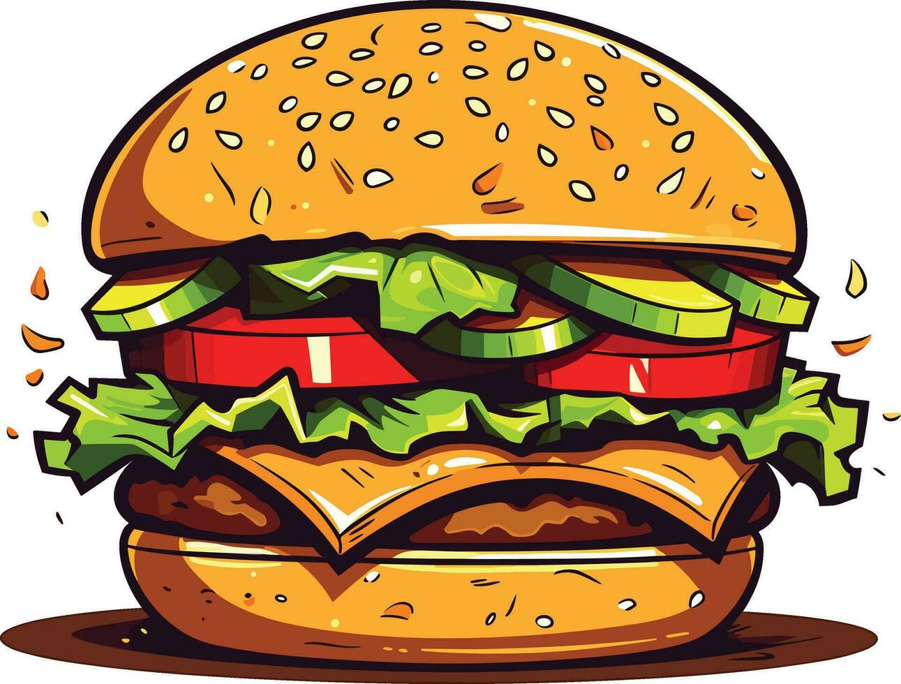 coloré Frais nourriture pain, fromage, fruit, et des légumes sur blanc arrière-plan, Burger illustration sur isolé blanc Contexte vecteur