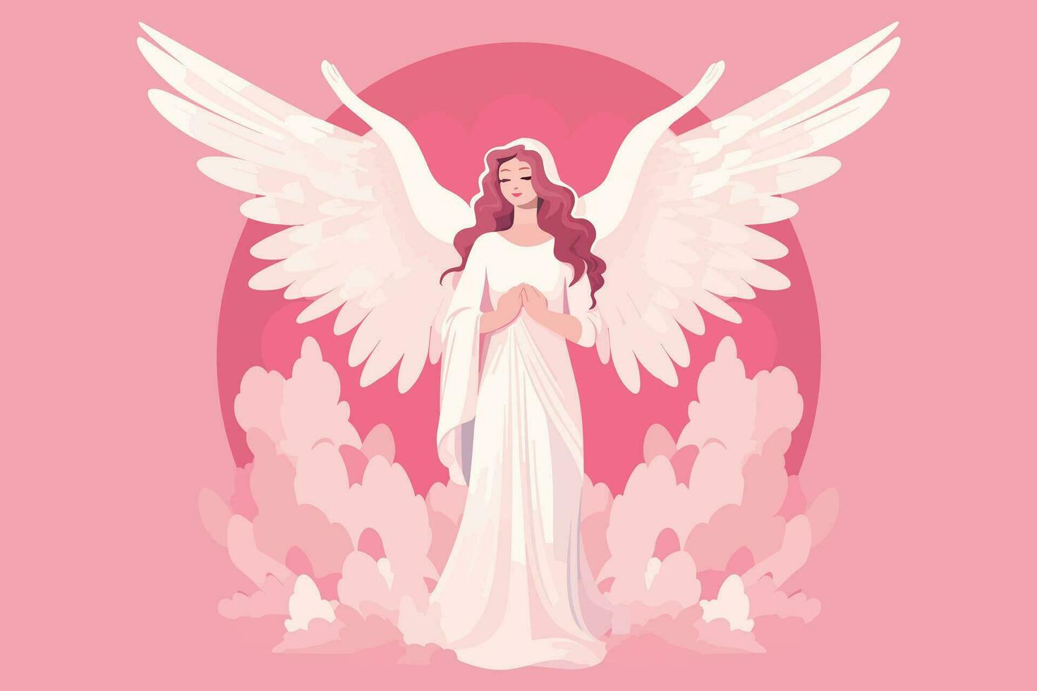 magnifique Fée avec un angélique aura illustration, ange avec ailes illustration dans rose Contexte vecteur