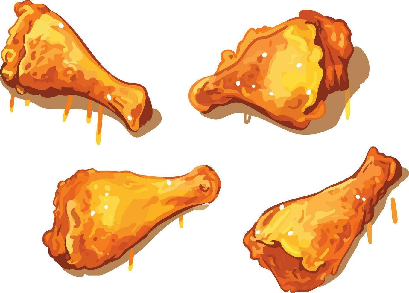 ensemble de chaud et croustillant poulet jambe pièces illustration, ensemble de frit poulet pièces illustration vecteur