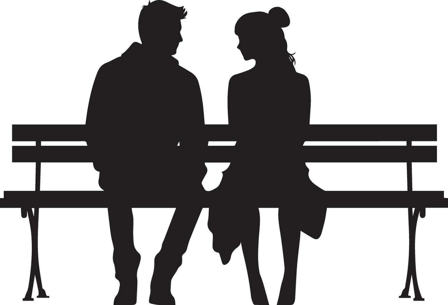 silhouette de une couple séance sur le banc sur isolé Contexte vecteur
