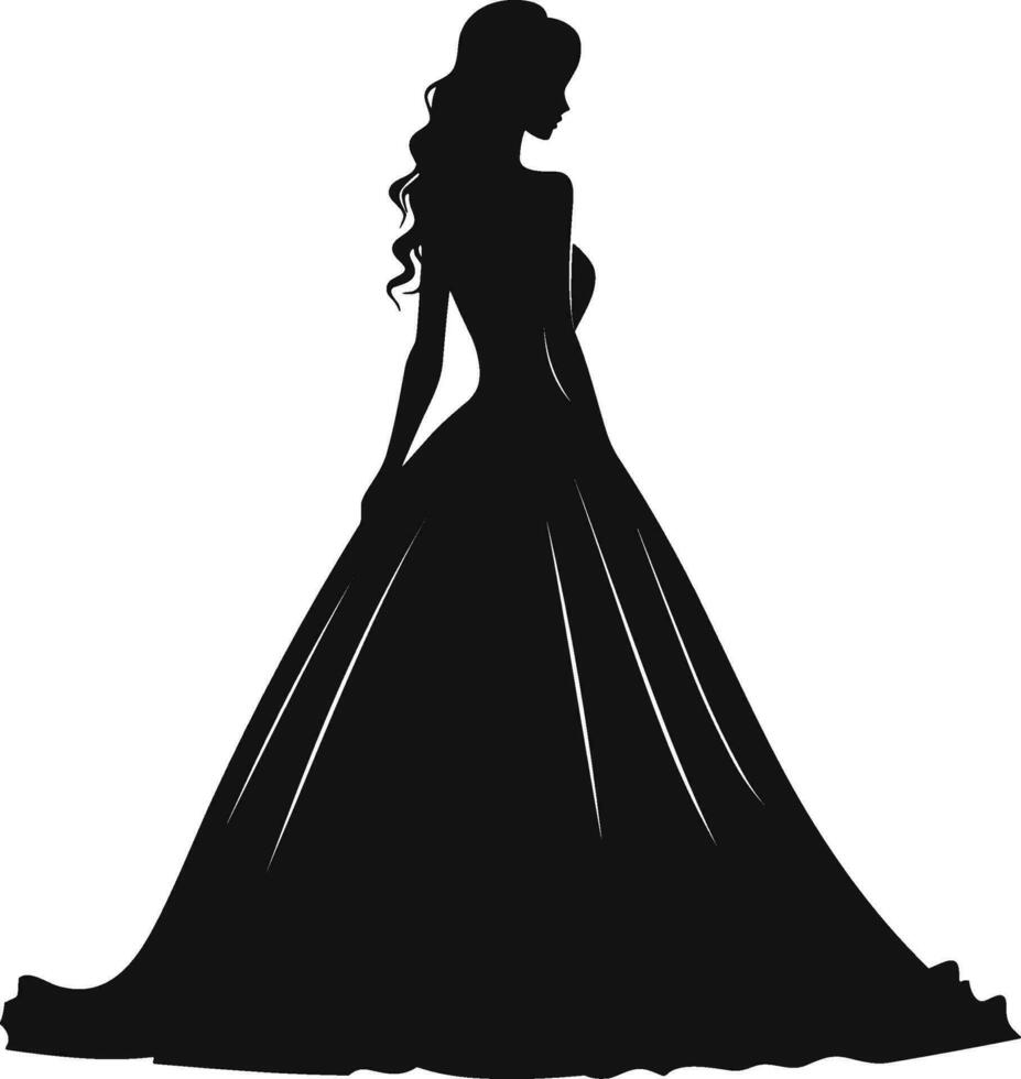 silhouette de une magnifique femme dans mariage robe sur isolé Contexte vecteur