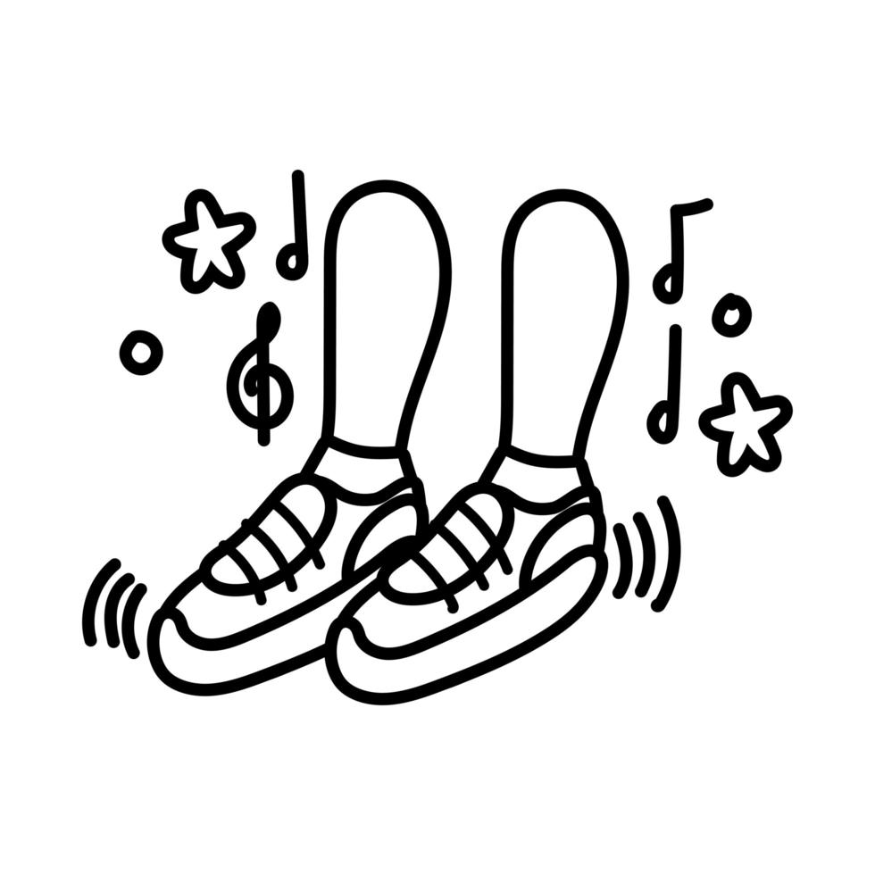 pieds dansant avec style de ligne de notes de musique vecteur