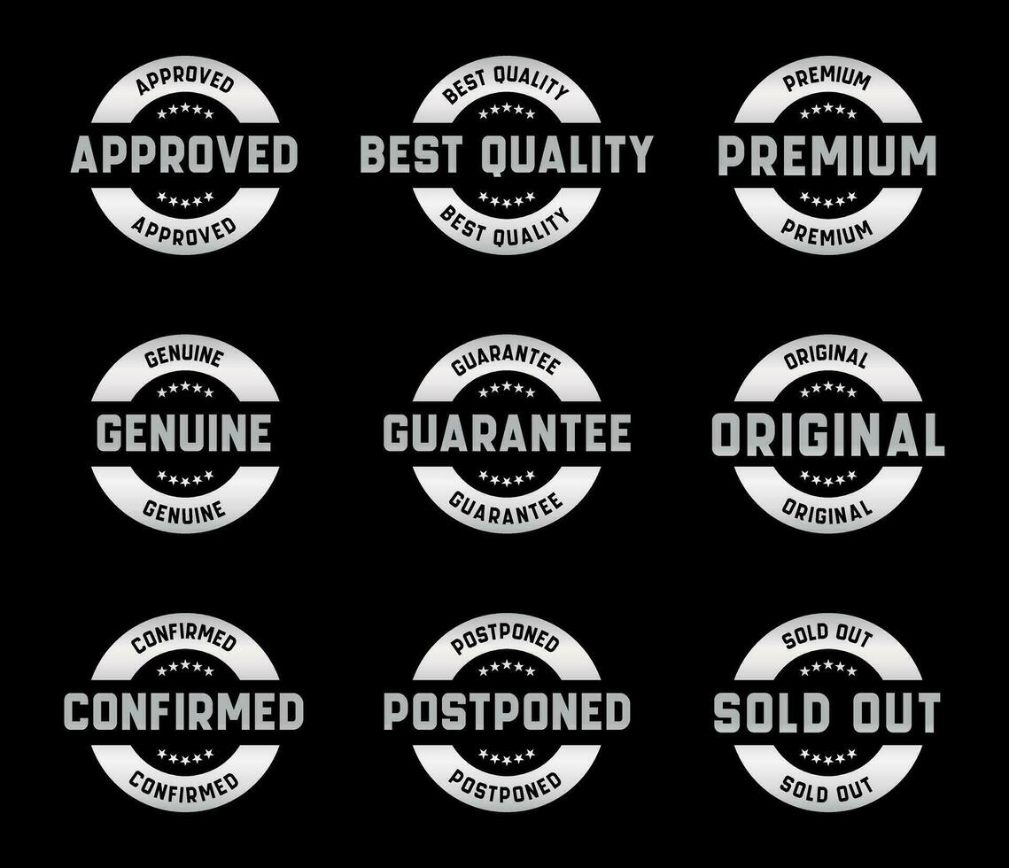 argent timbre conception ensemble - prime qualité, garanti, approuvé, vendu dehors, reporté, confirmé, authentique, original. vecteur