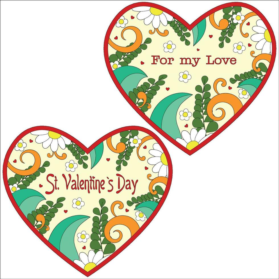 Saint valentines journée ornemental cœurs dans vecteur. coloré salutation carte avec fleurs vecteur