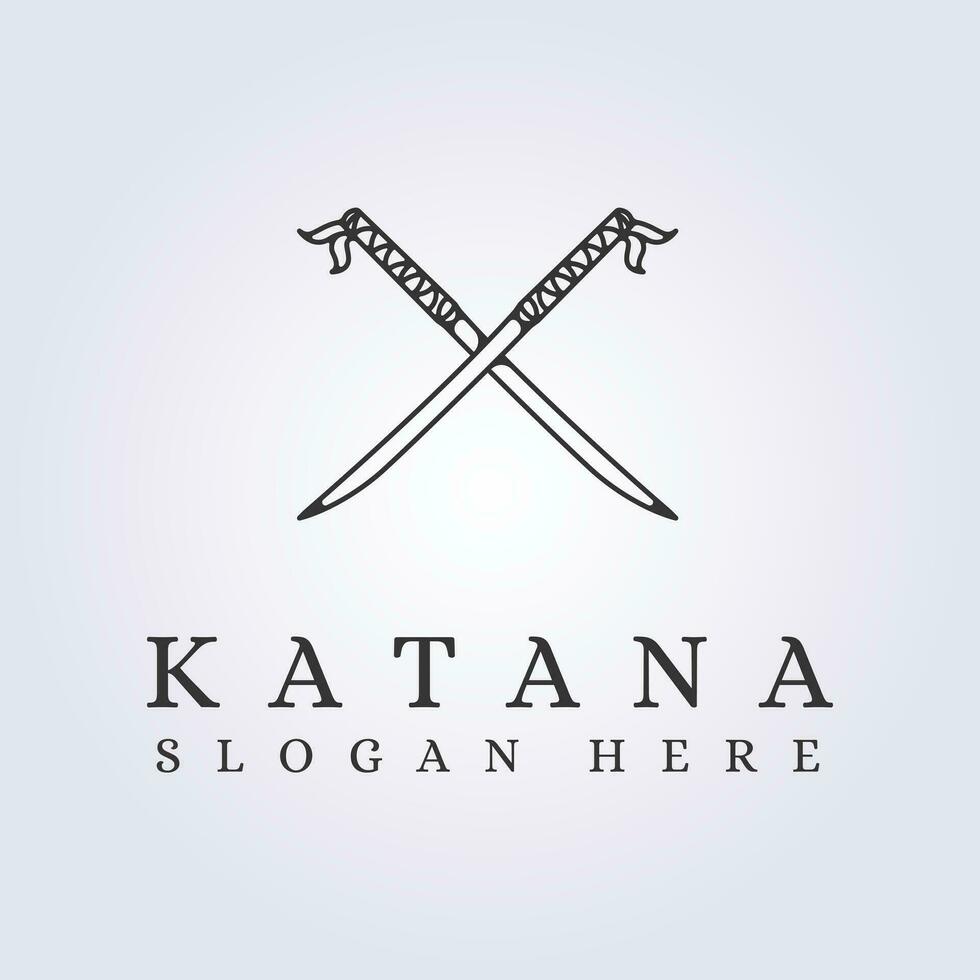 traverser katana épée samouraï logo ligne vecteur illustration symbole modèle icône conception