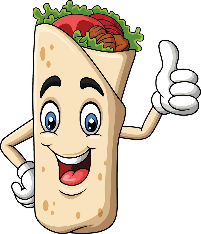 dessin animé burrito ou kebab mascotte conception vecteur