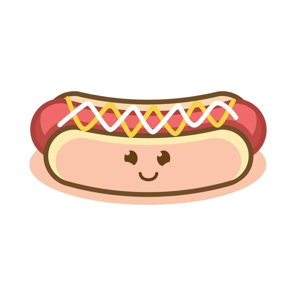 Hot-dog mignonne dessin animé personnage vecteur dans plat conception illustration gratuit