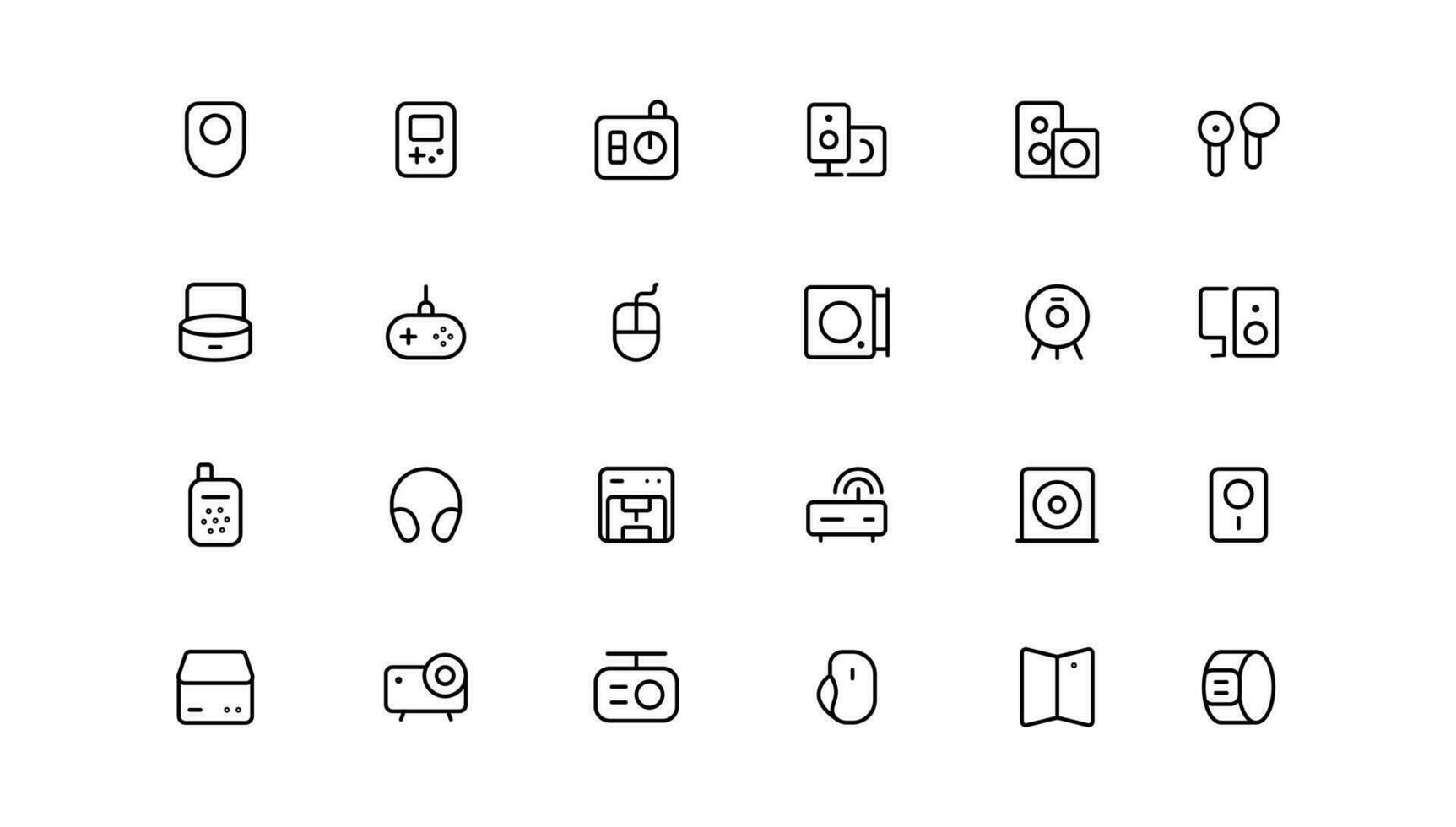 dispositif et La technologie ligne icône ensemble. électronique dispositifs et gadgets, ordinateur, équipement et électronique. ordinateur moniteur, téléphone intelligent, tablette et portable sumbol collection vecteur