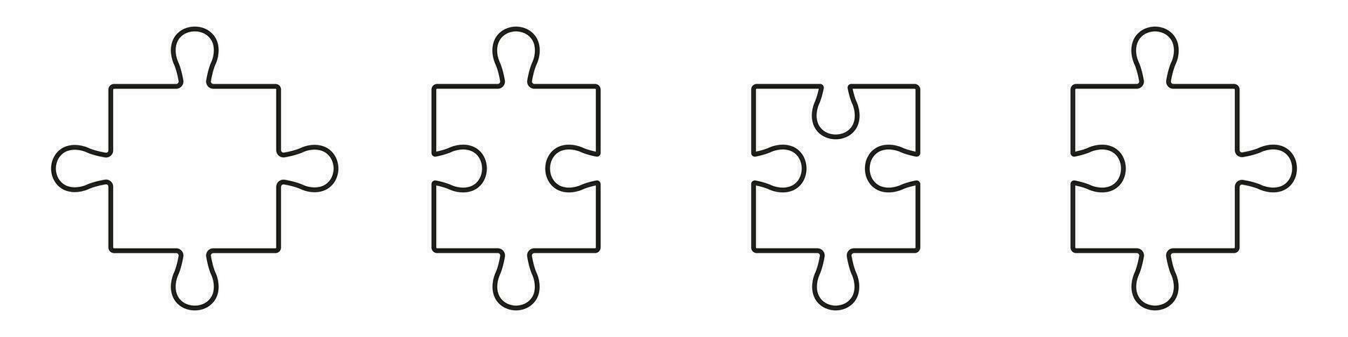 puzzle pièces en forme ligne icône ensemble. scie sauteuse Jeu correspondant à, Achevée logique Solution linéaire pictogramme. travail en équipe, réflexion, affaires stratégie contour signe. modifiable accident vasculaire cérébral. isolé vecteur illustration.