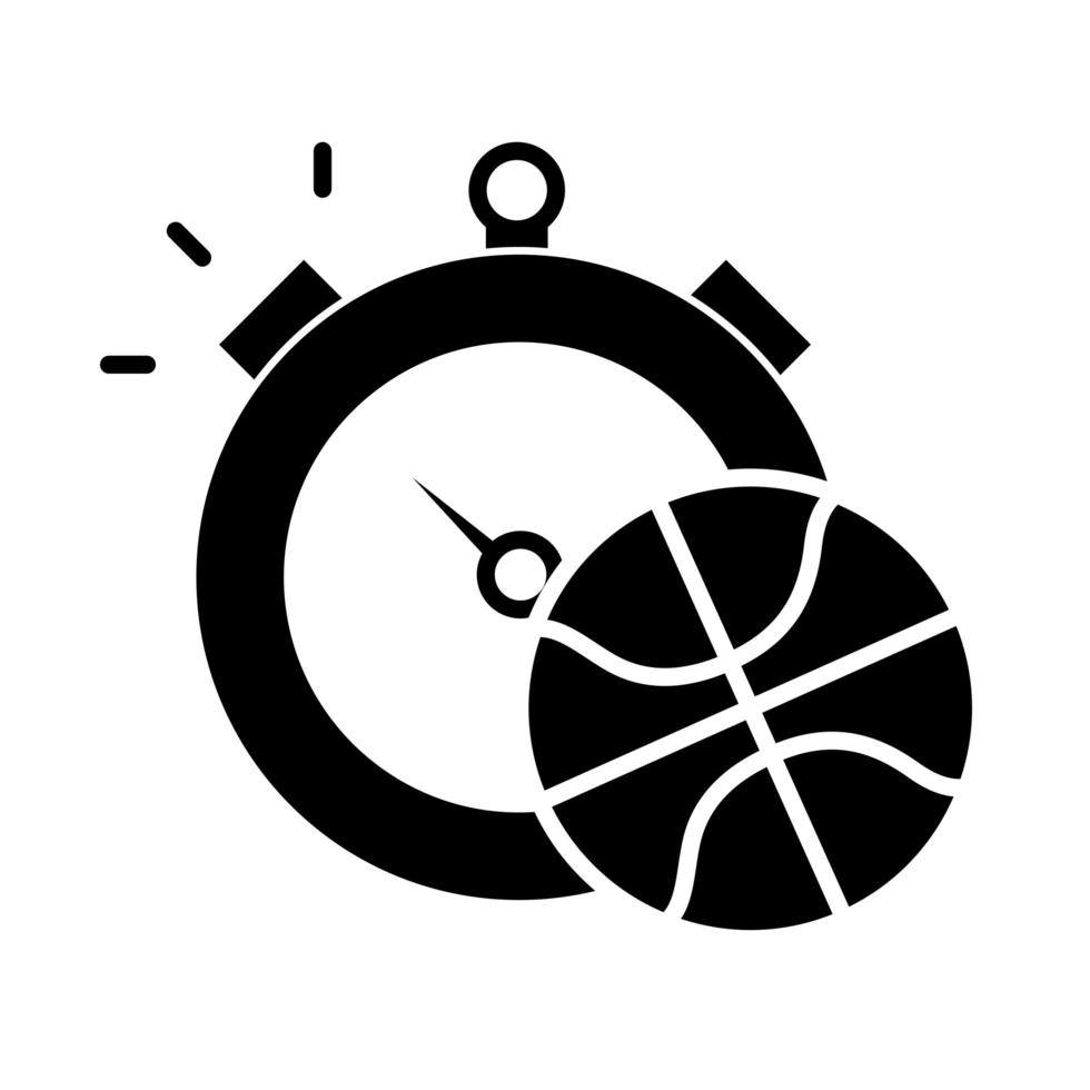 jeu de basket ball et chronomètre loisirs sport silhouette icône de style vecteur