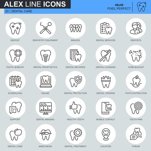 Soins dentaires en ligne fine, équipement de dentisterie, icônes d’hygiène pour sites Web et sites mobiles et applications. Contient des icônes telles que Dentist, Braces. 48x48 Pixel Parfait. AVC modifiable. Illustration vectorielle vecteur