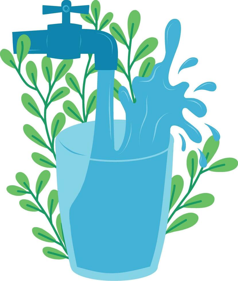 l'eau robinet avec robinet et feuilles isolé icône vecteur illustration conception