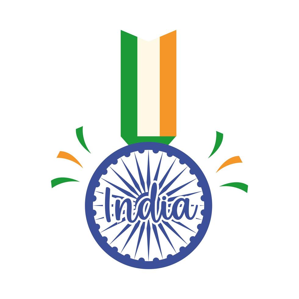 joyeuse fête de l'indépendance inde drapeau pendentif roue célébration icône de style plat vecteur