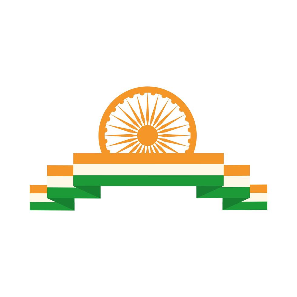 joyeuse fête de l'indépendance inde ashoka roue drapeau patriotisme célébration icône de style plat vecteur