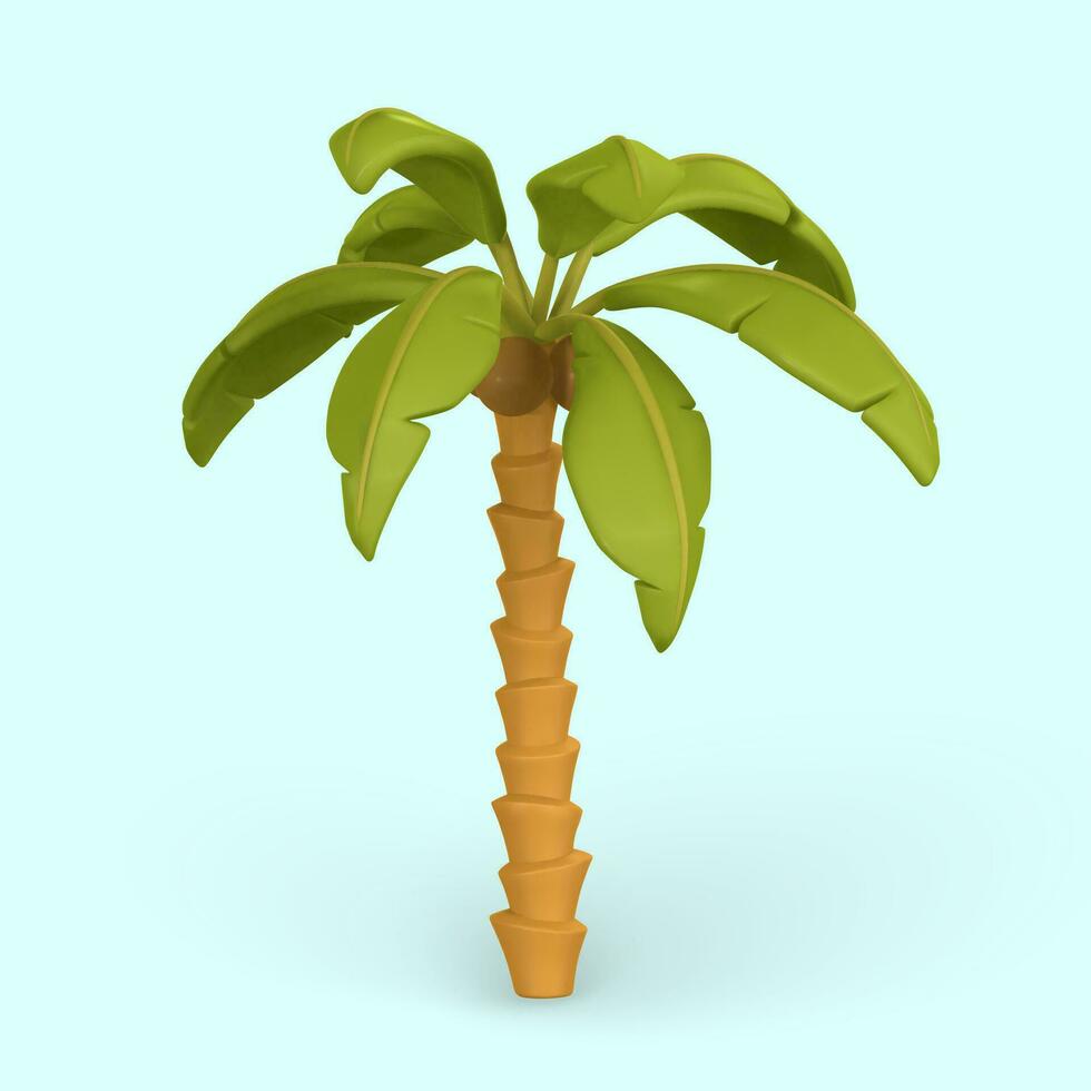 3d mignonne dessin animé tropical paume arbre. réaliste jungle arbre sur lumière Contexte. heure d'été objet. vecteur illustration